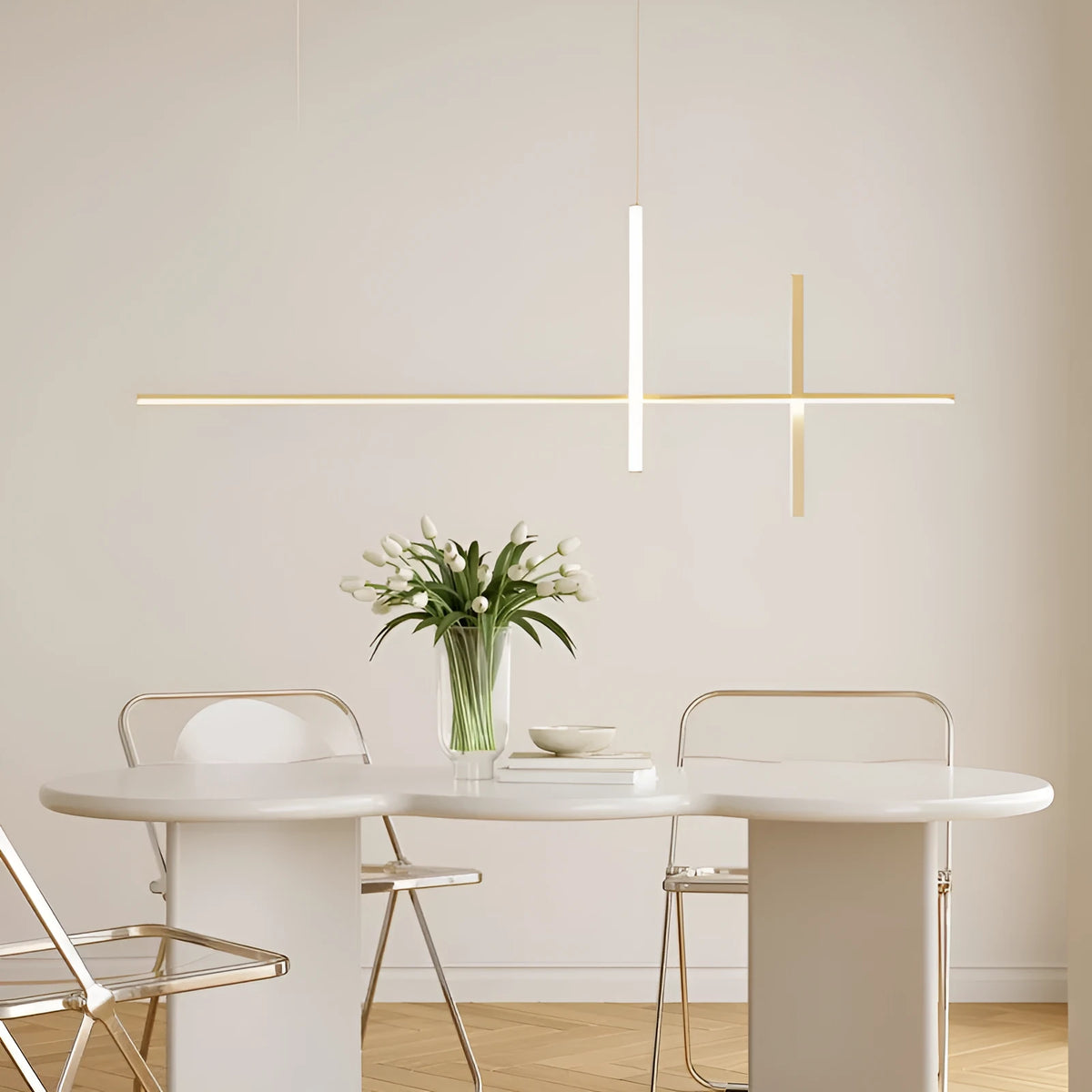 Simple Nordic chandelier LED dining room lamp with three colour light in black or white frame