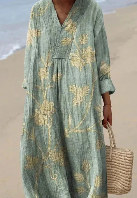 Casual long-sleeve floral shirt dress with a 3D printed pattern, shown in a 'Picture Style' colour.