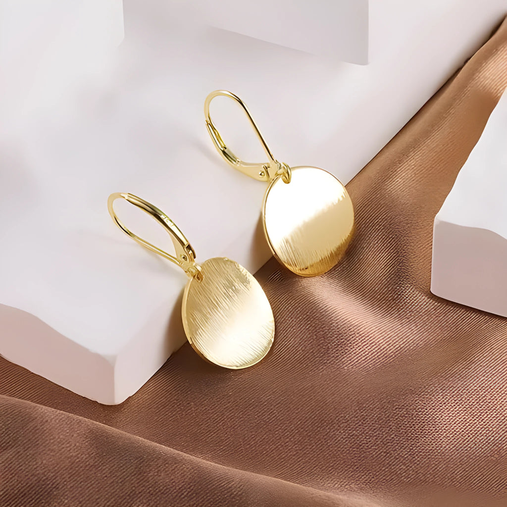 Copper heart shape droplet wafer earrings for women gold colour electroplated finish