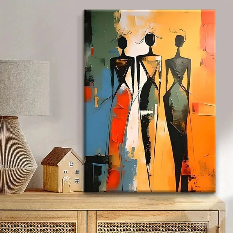 Colourful abstract oil painting canvas of an African black woman unframed vertical wall art