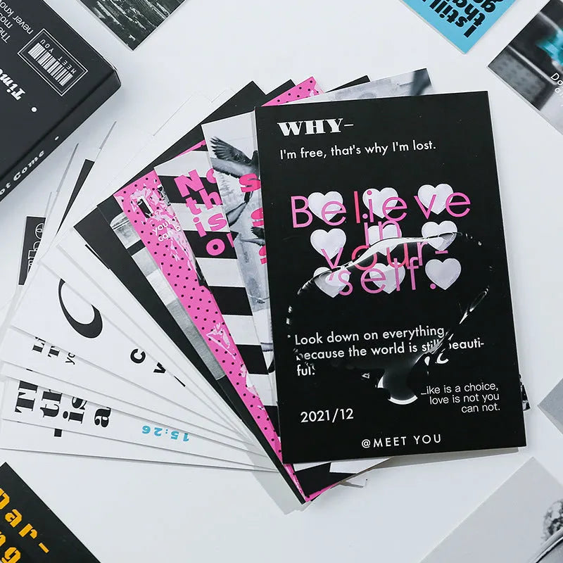 Box of fresh style printed postcards showing the Time Not Arrived and Warm Wind Not Exhausted design models.