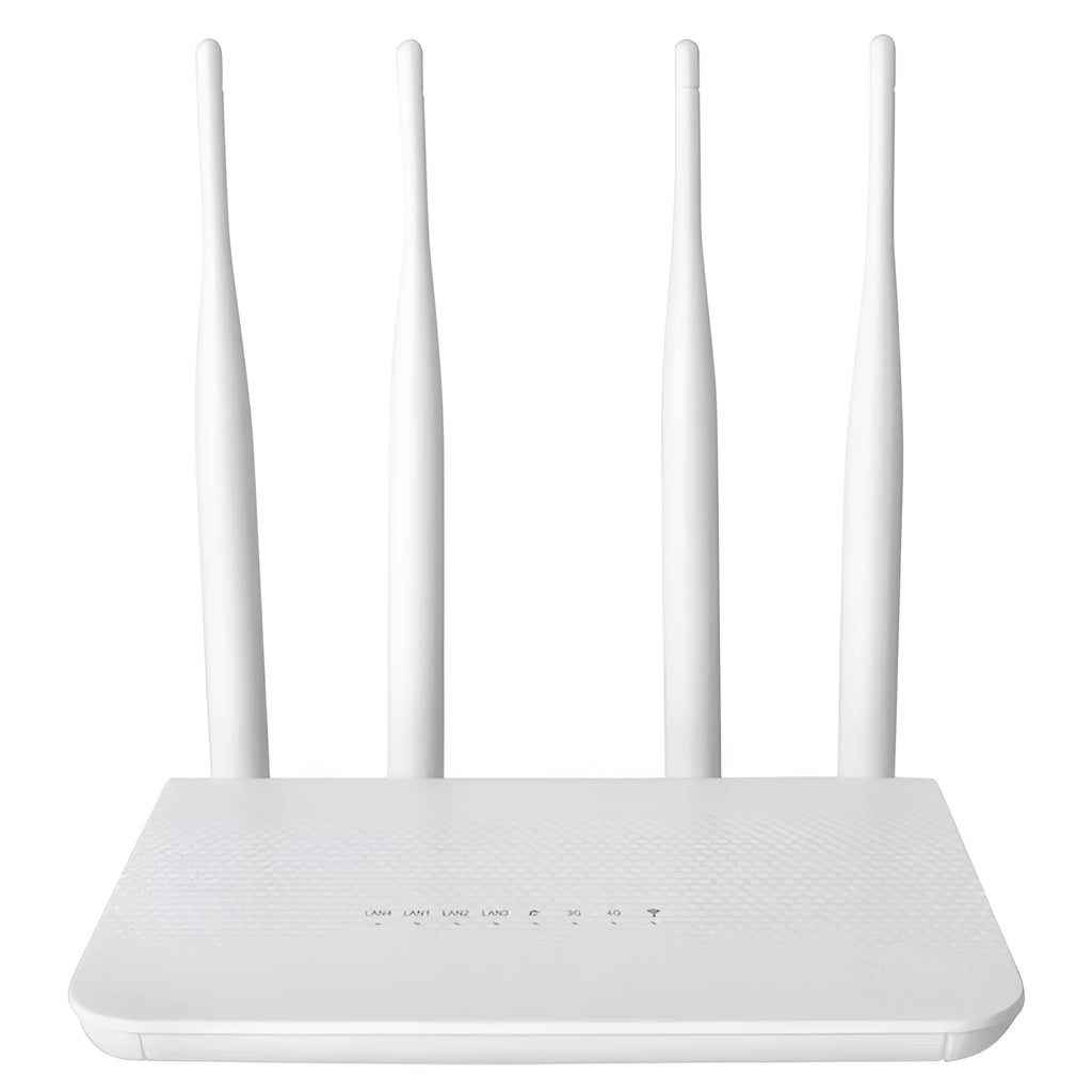 CPE210 4G LTE wireless router in white with EU plug, compact 24.3x14.6x5.5cm