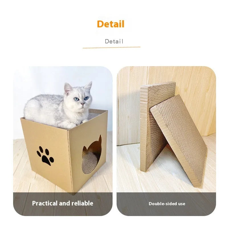 Vertical cat scratch board made from corrugated cardboard measuring 30 cm square