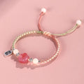 Red cat's paw woven couple bracelet with glass beads in pastoral style adjustable jewellery