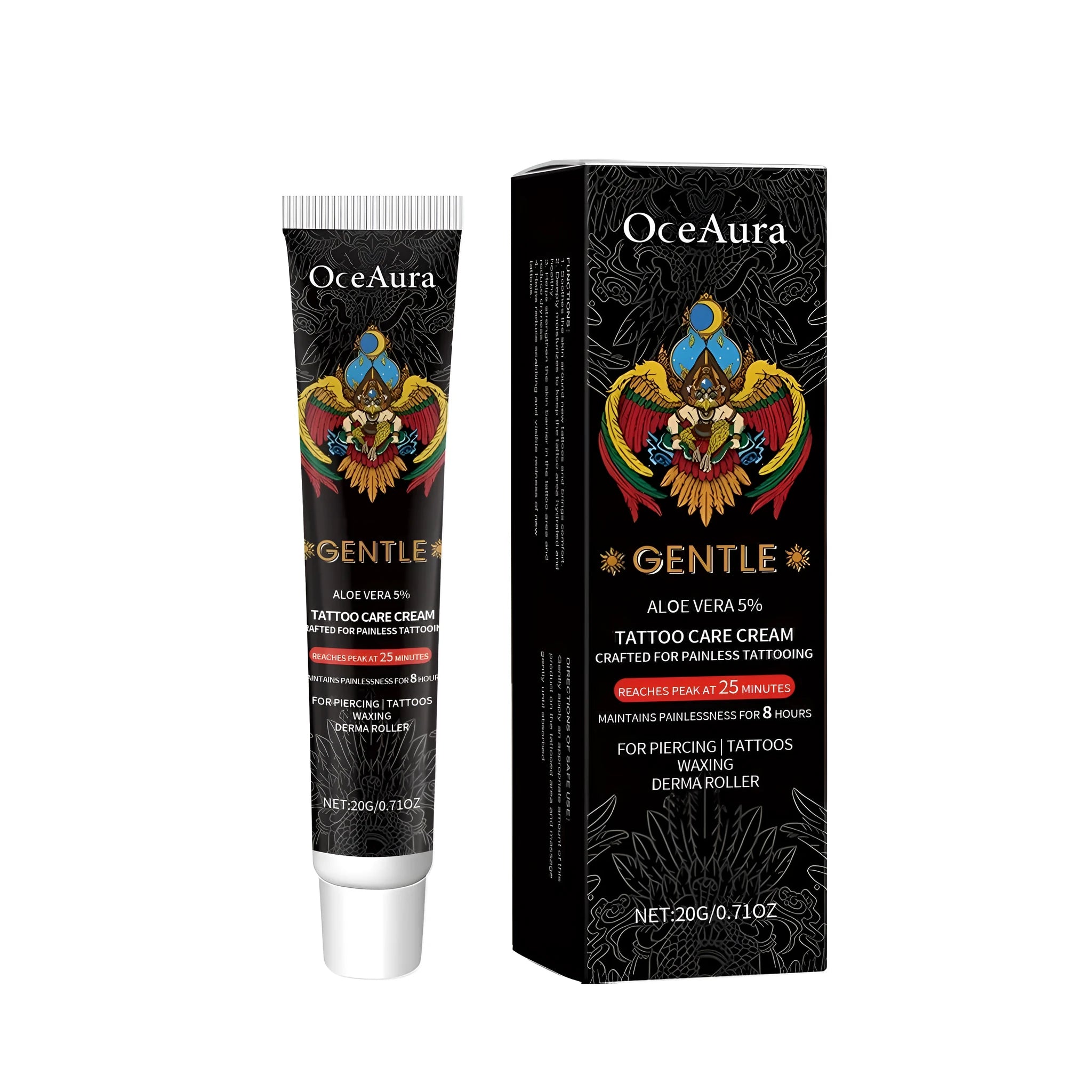 20g tube of tattoo aftercare cream with aloe vera and glycerin formula for soothing moisturising relief