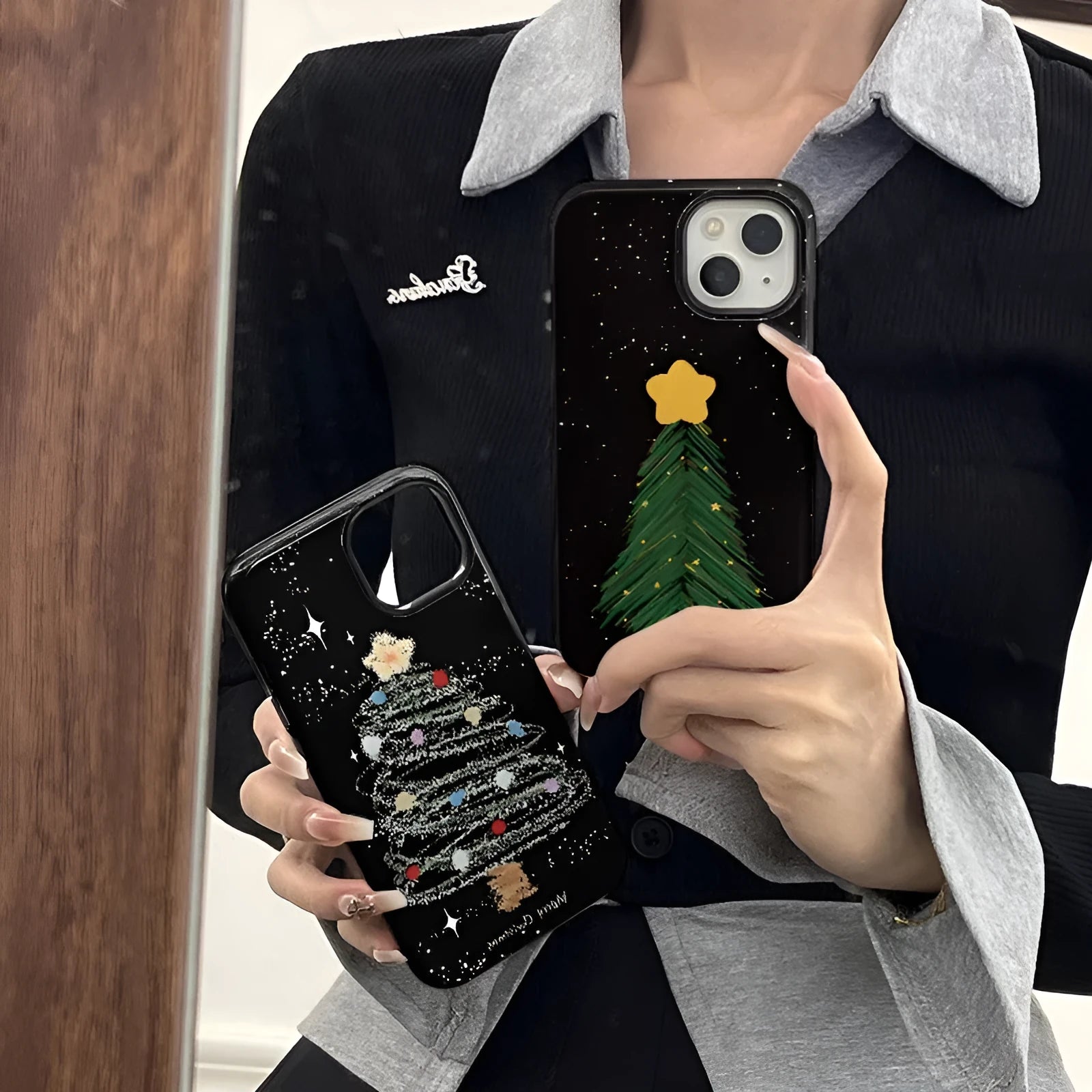 Feilin two-in-one mobile phone case with Christmas tree design in glossy finish for iPhone
