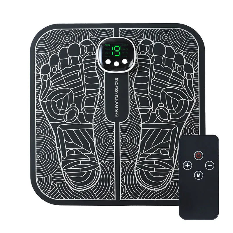 Rechargeable reflexology foot massager mat with USB charging cable and remote control