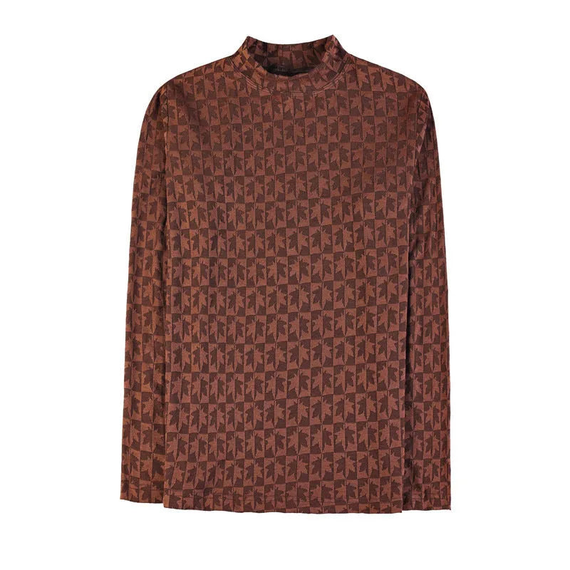 Men's half-high collar slim fit pullover T-shirt in black, white, brown, and gray colour options