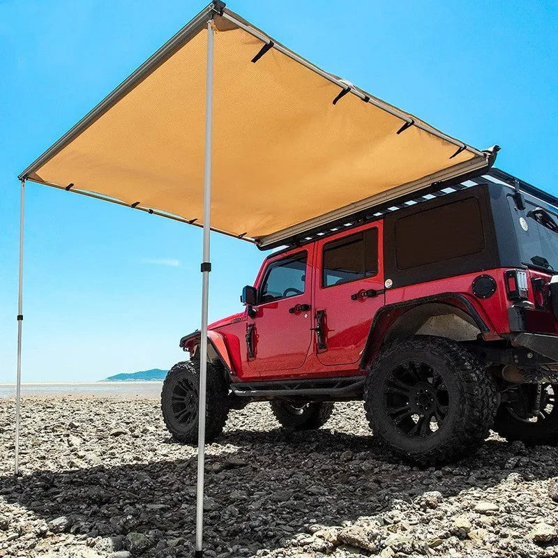 Camping tent with aluminium alloy frame and Oxford cloth base setup as car sunshade