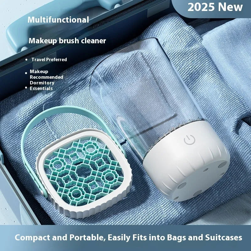 White rechargeable electric cleaning brush for makeup brushes with USB cable.