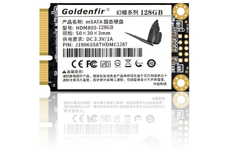 512GB mSATA SSD in black with compact 30x50x3mm size and 3 year warranty