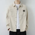 Men's corduroy cardigan jacket in black, dark grey, khaki, or orange with long sleeves