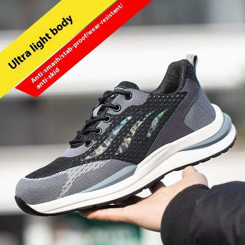 Men's black grey electrician safety shoes with anti-smash protection and plastic toe cap