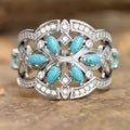 Japanese Korean ethnic style ring for women with inlaid zircon white gold colour copper geometric retro design