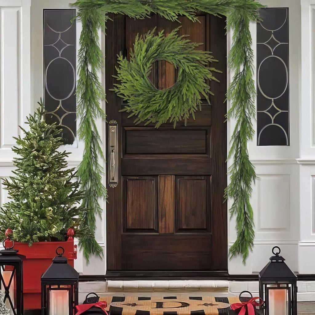 60cm plastic PE front door garland in American country style with multiple leaf density options