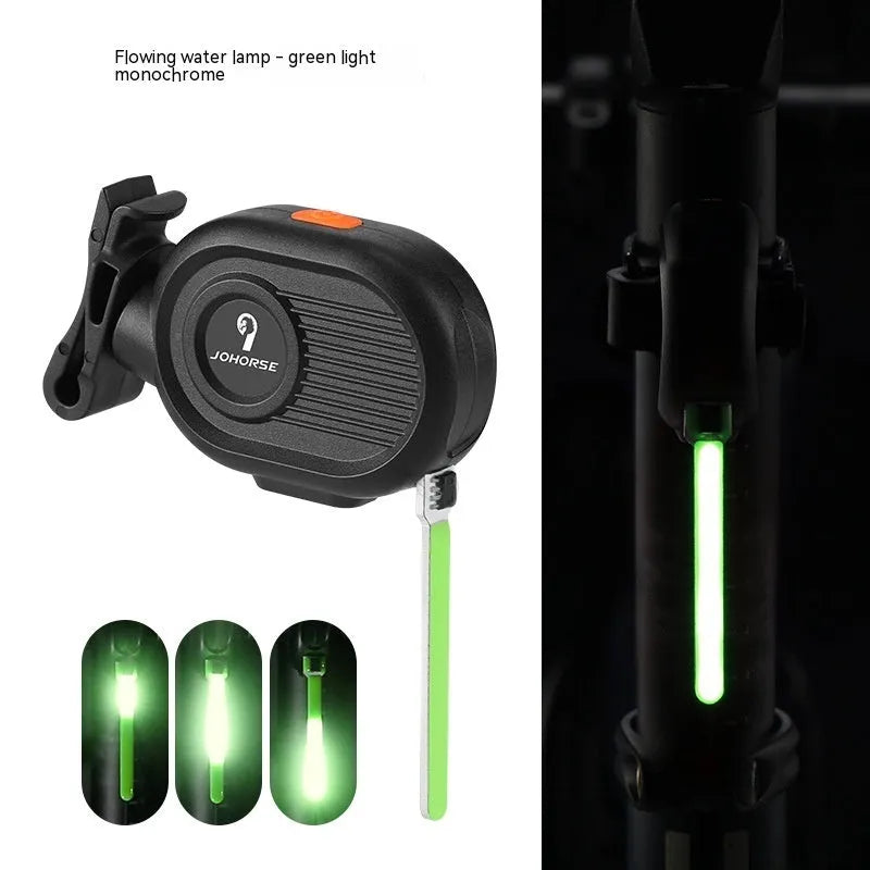 Bicycle running water taillight showing water drop lighting effects in choice of four colours