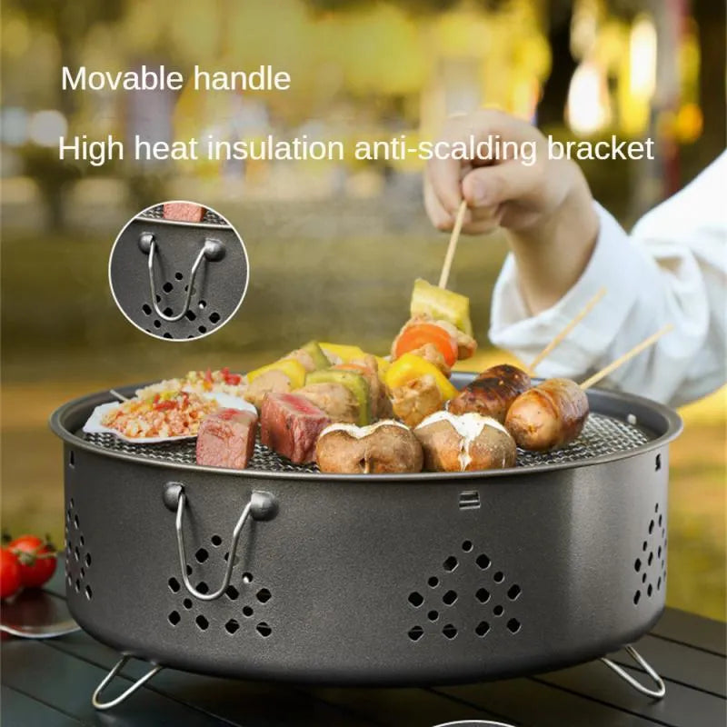 Portable stainless steel barbecue grill with detachable components and storage bag