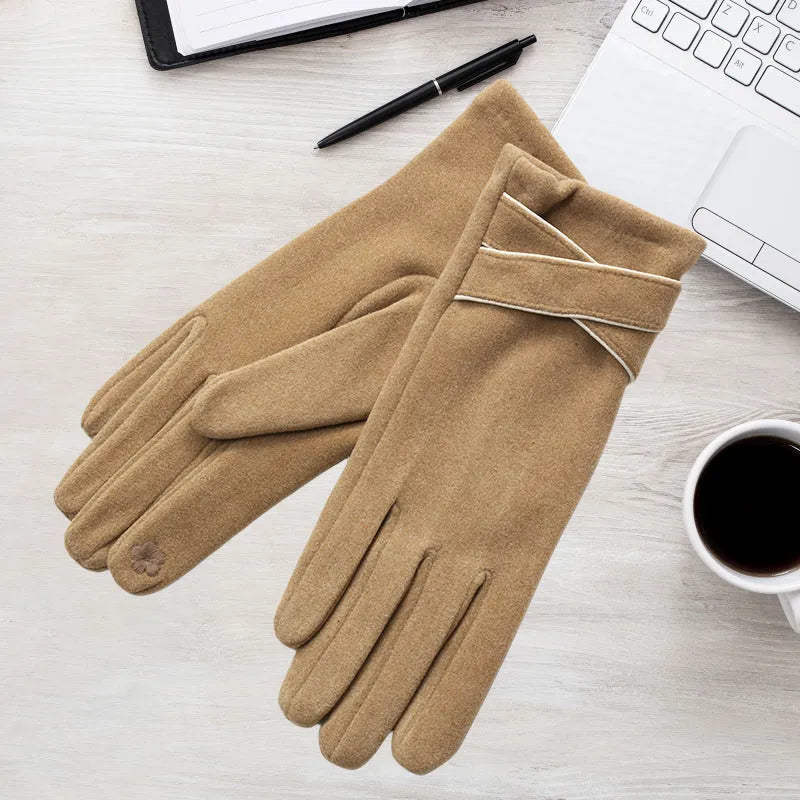 Women's winter touch screen gloves, velvet padded, polyester, average size, black beige khaki pink