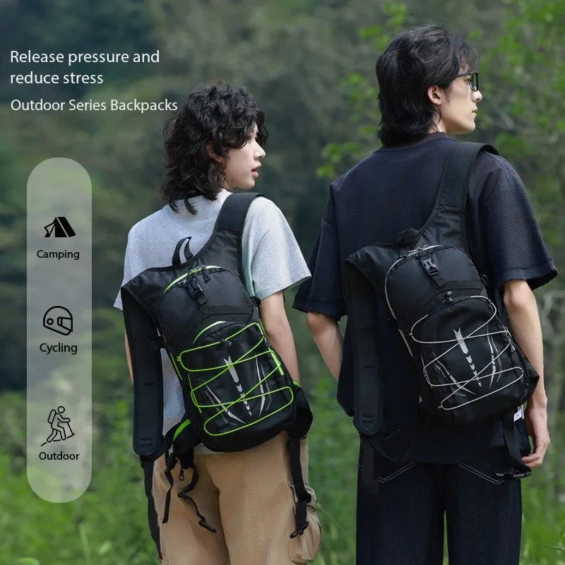Lightweight hydration backpack with reflective details in black for trail running and mountain biking