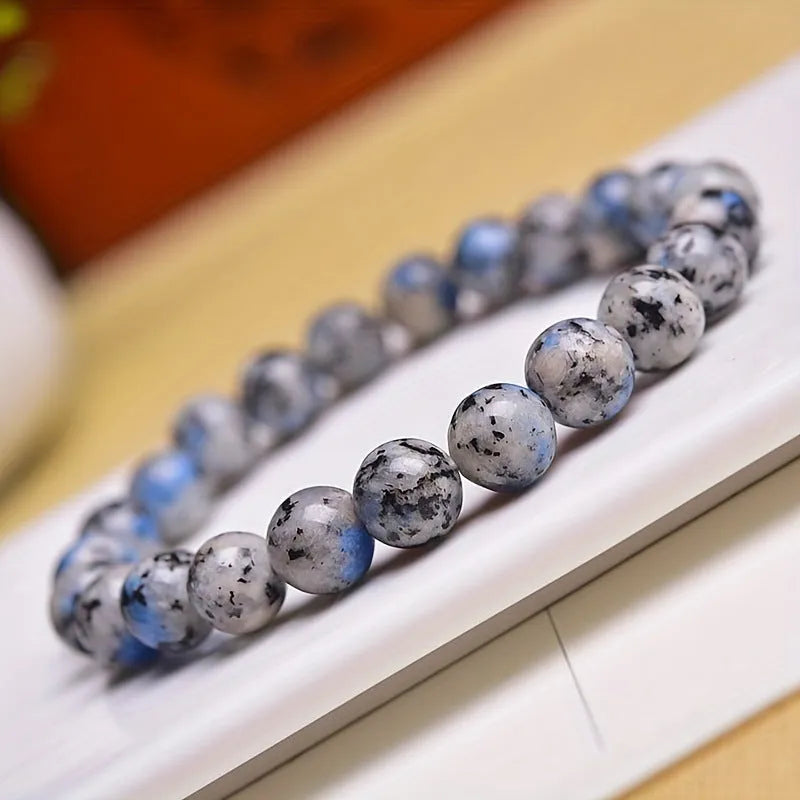 Handmade geometric K2 azurite stone bracelet showing blue-green beads in new Chinese minority style