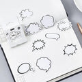 Box containing 45 black and white speech bubble thought bubble decoration stickers