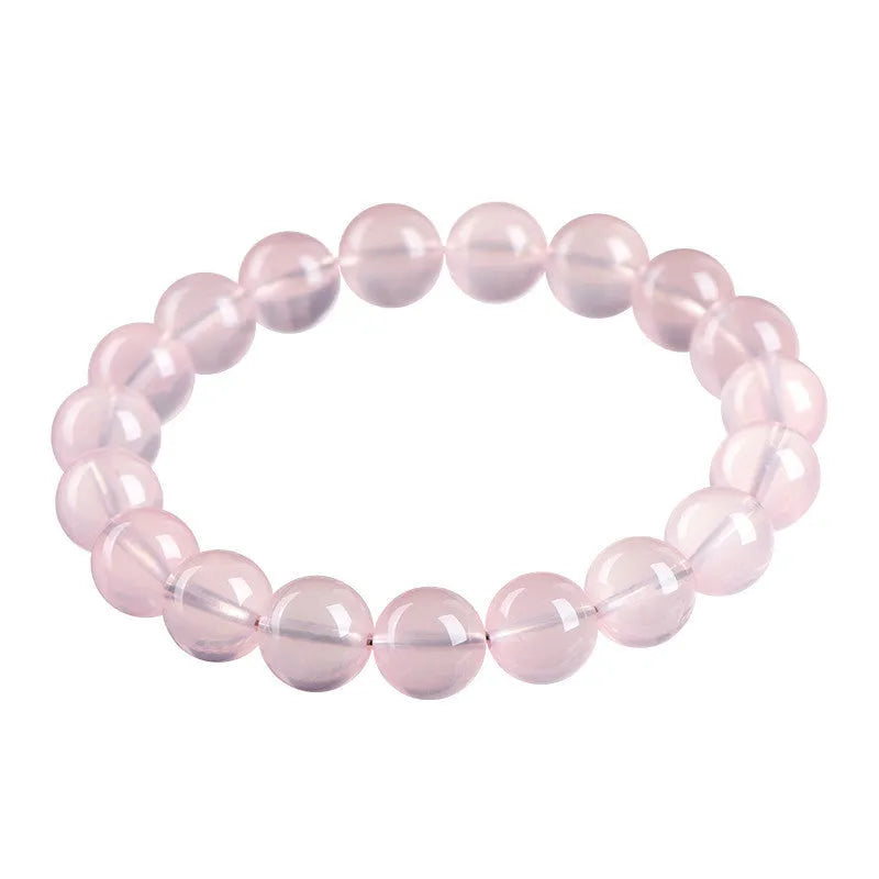 Natural polished crystal round bead bracelet in pink, shown in a single circle configuration with various bead size options.