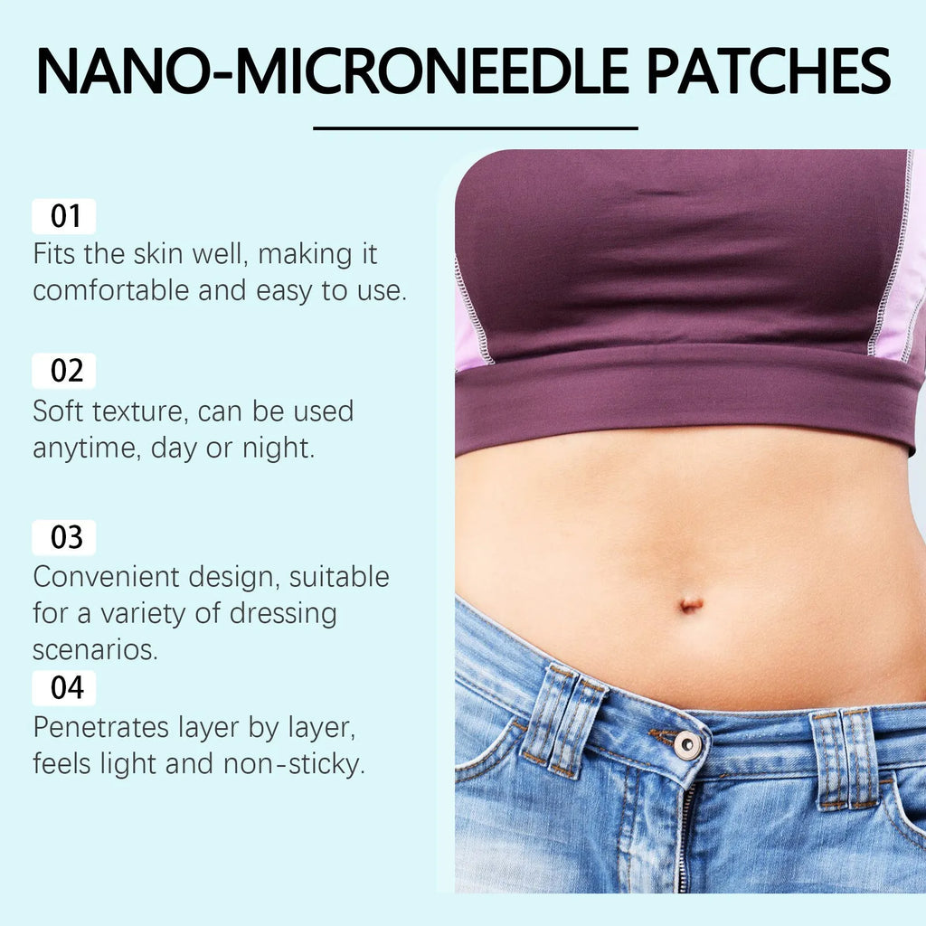 Body firming adhesive microneedle patches with acetyl hexapeptide-8 and Mint Leaf extract in pack of four