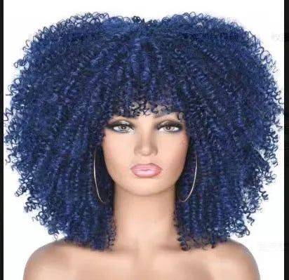 African small curly afro wig headgear in high temperature silk bangs type colour 1B