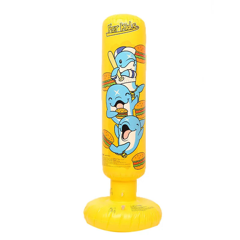 Yellow hamburger patterned inflatable boxing column, 120cm tall PVC fitness tumbler for home training