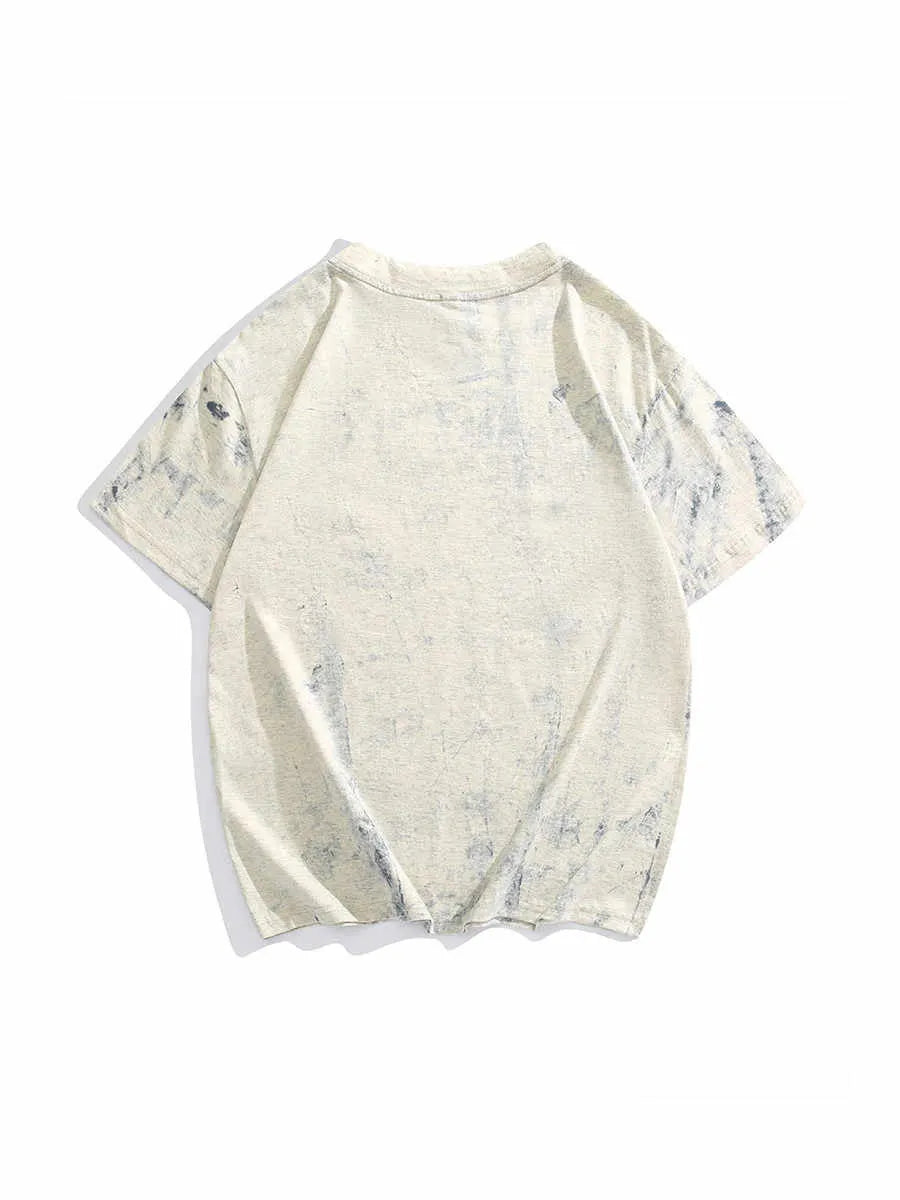 Grey tie dye printed loose fit T-shirt with round neck and half sleeves