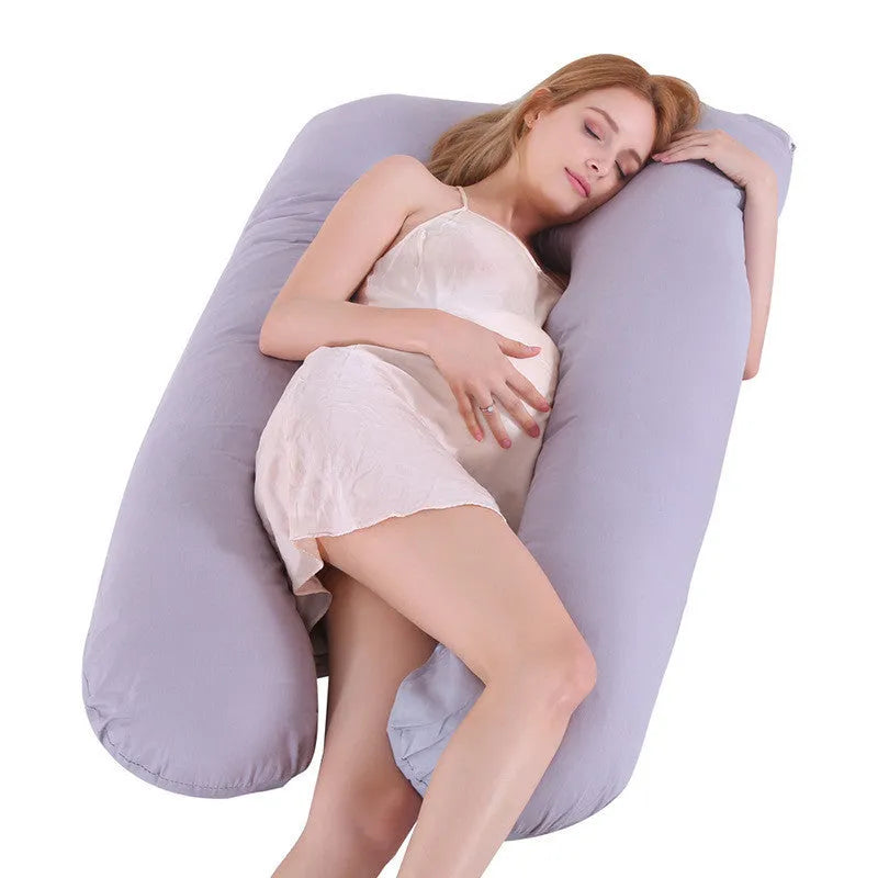 U-shaped maternity pillow for pregnant women in ice silk fabric, shown in light blue colour