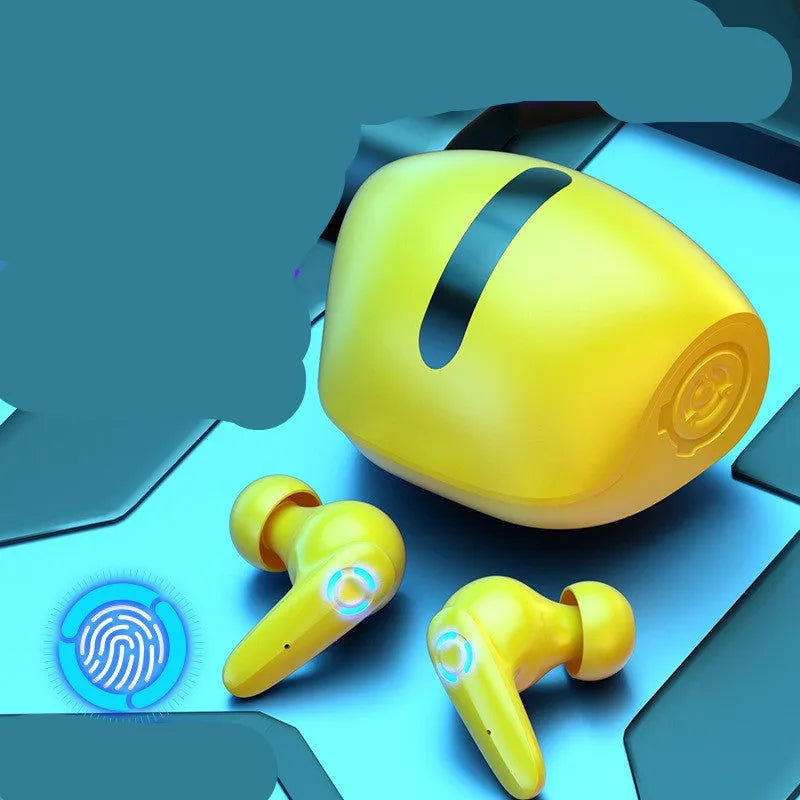 TWS gaming Bluetooth wireless headset in black, white or yellow colours with USB charging cable