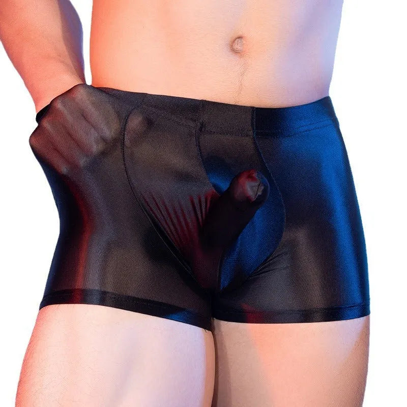 Red men's elephant print seamless boxer shorts on a mid-waist mannequin