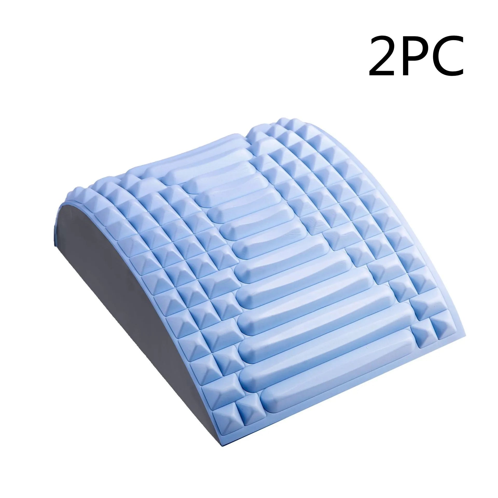 Blue EVA foam back stretcher pillow for lumbar and neck support on a flat surface.