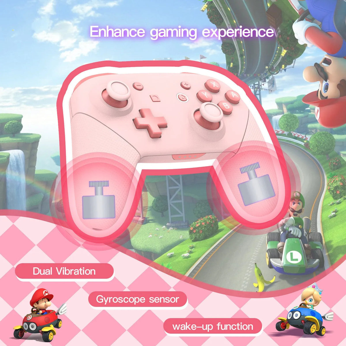 Wireless handle in Pink colour for Nintendo Switch, PC, and Tesla with USB charging cable