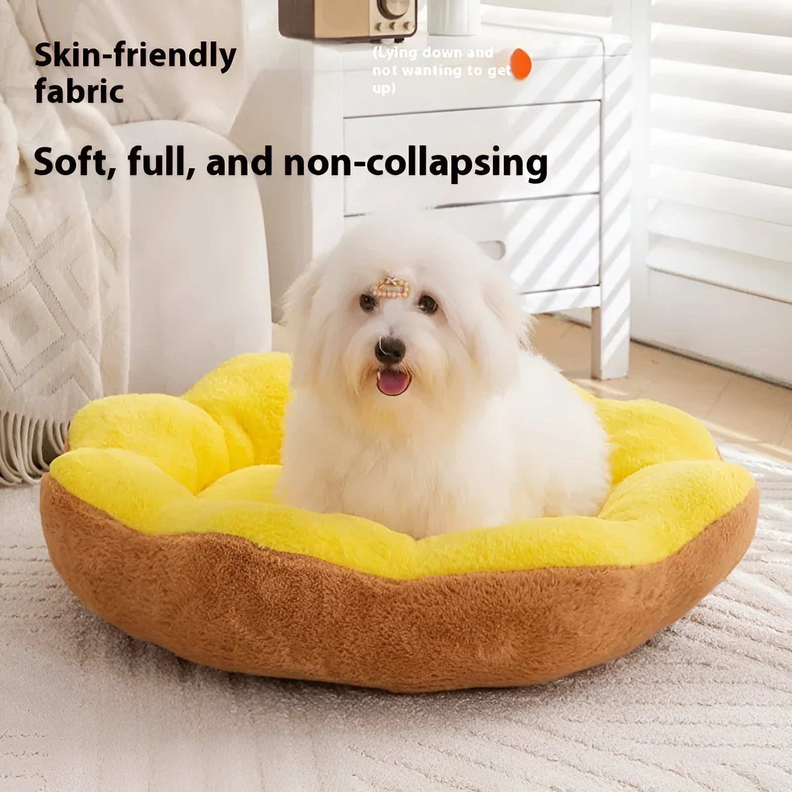A round, thick rabbit plush cat bed in a nest shape with a detachable washable cover.