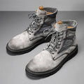 Men's vintage Martin boots in frosted microfiber leather with a round toe and low thick heel.