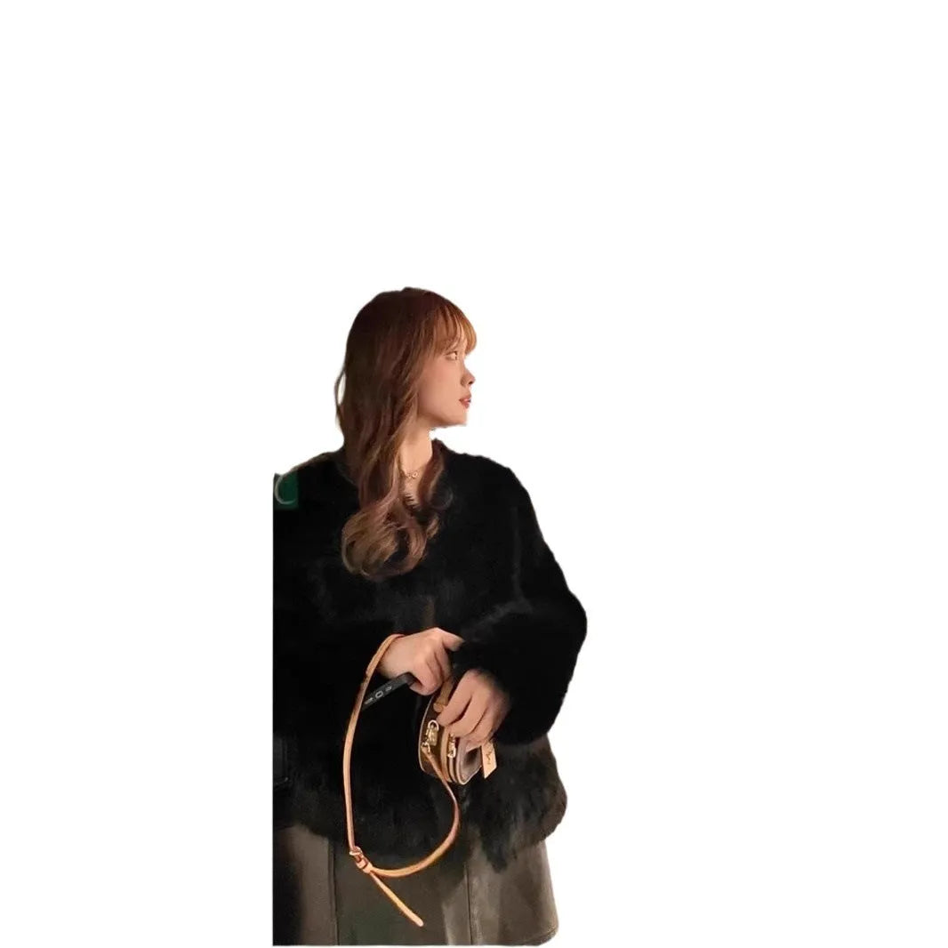 Women's chenille coat in brown with princess sleeves, medium length 50cm