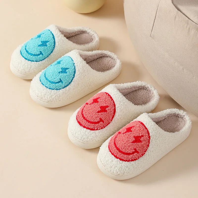 Womens plush cartoon slippers with a round toe and non-slip PVC sole in various colour designs.