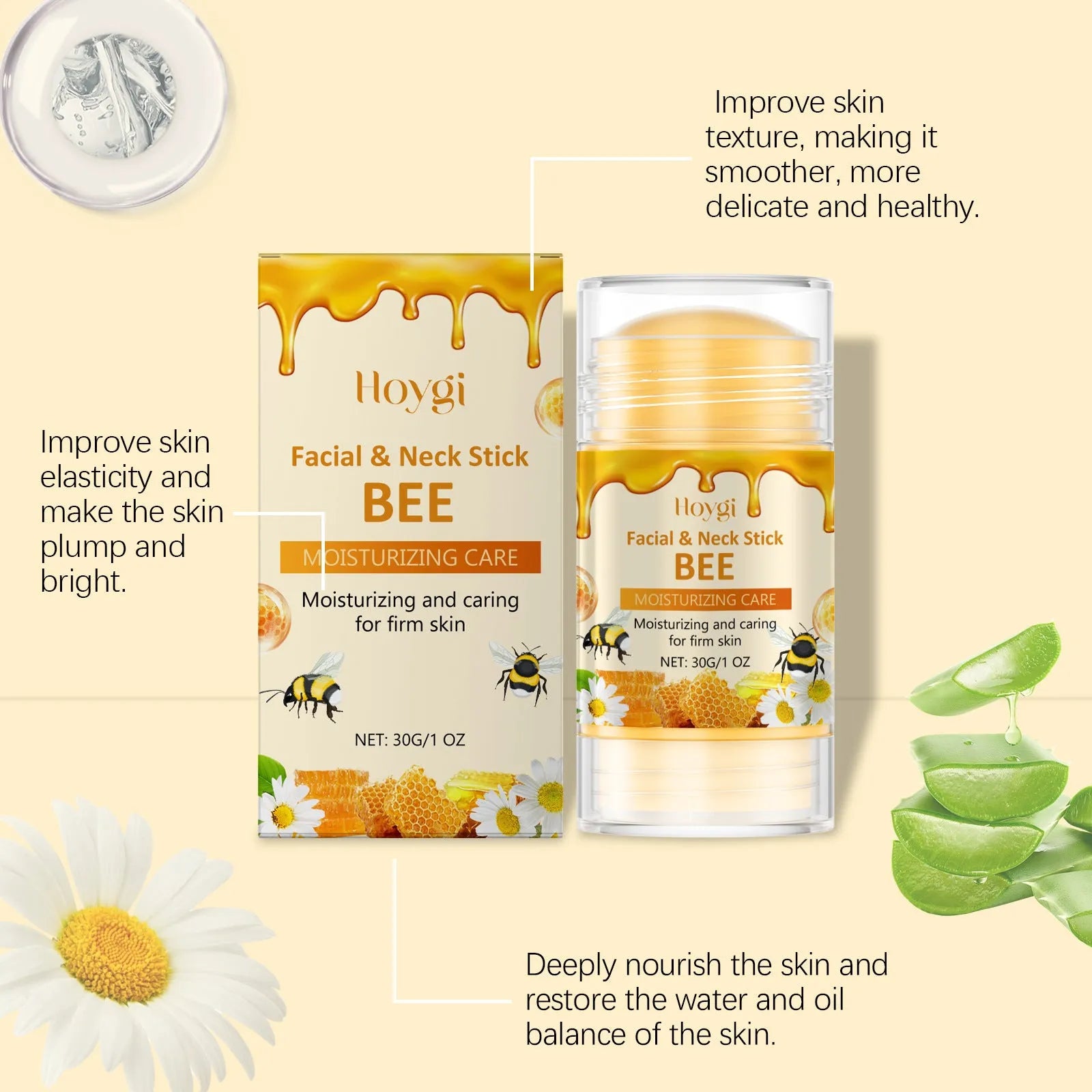 30g moisturising facial essence stick with twist-up base shown on a neutral background.