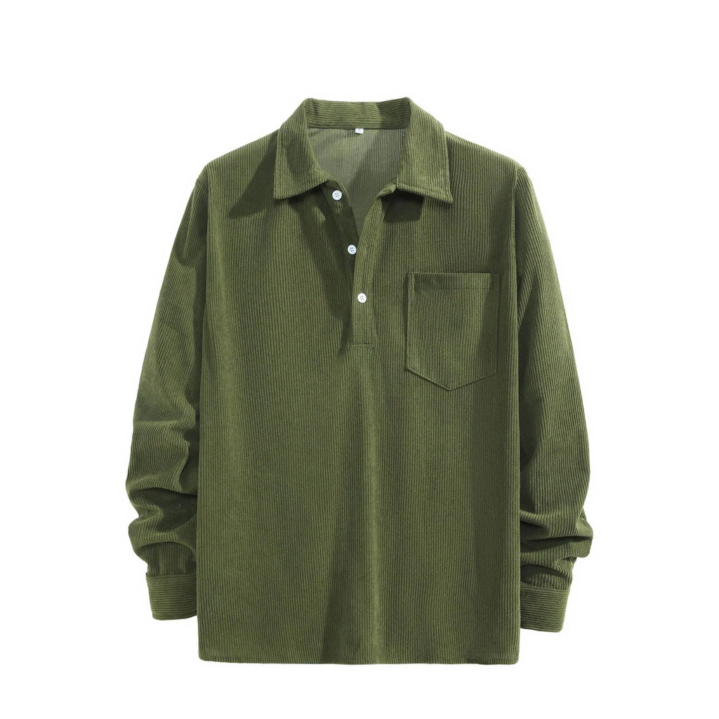 Men's American retro casual polyester pullover shirt in black, loose fit, size options S-XXL