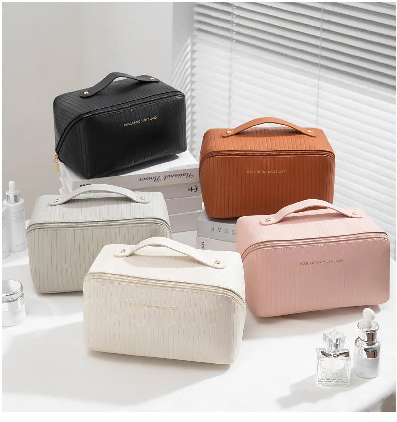 Vertical pattern pillow makeup bag in cubic 22.5cm design with PU material construction