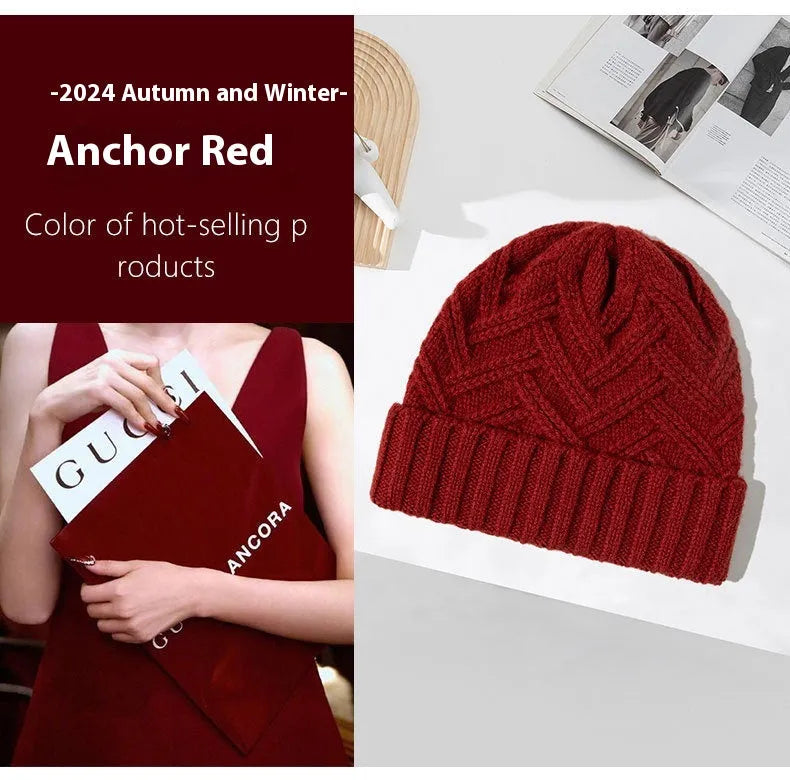 Wool women's knit hat with dome crown in various colour options including ivory white and obsidian black
