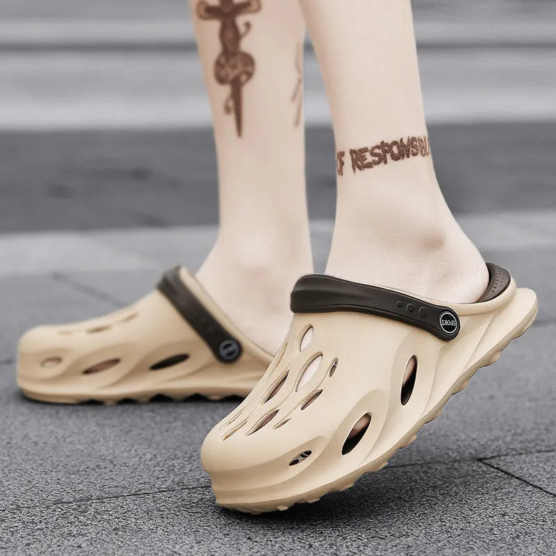 Indoor outdoor dual-use lazy beach sandals for men in gray EVA with injection moulded construction