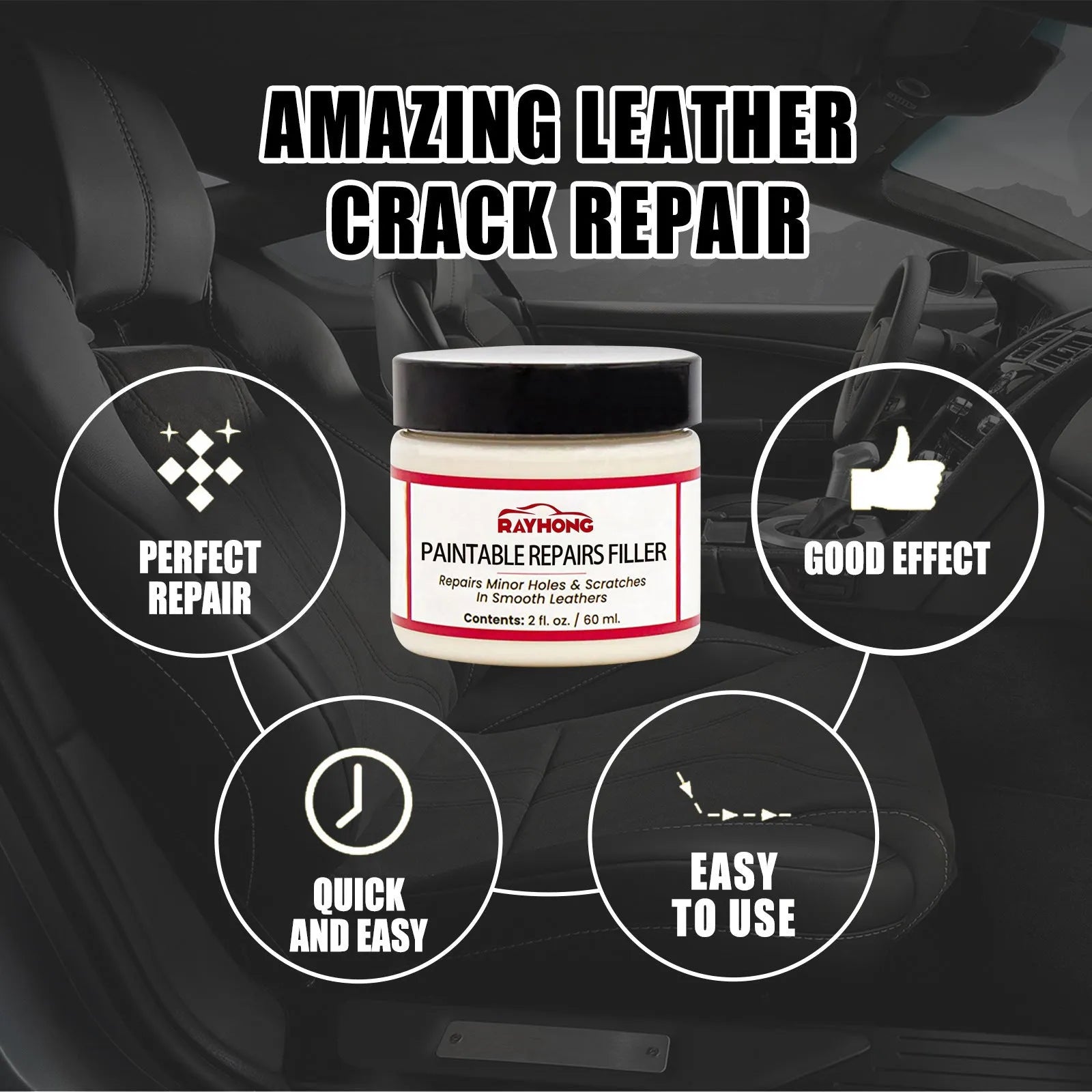 60ml leather repair paste tube for car seat and sofa scratch repair measuring 5 x 4.4 cm