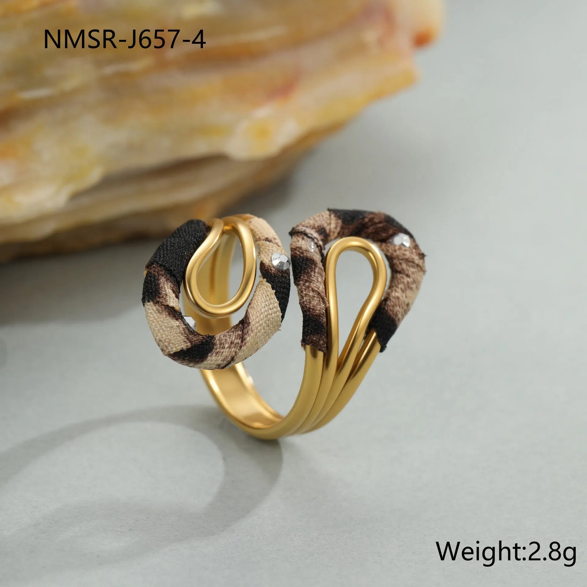 Stainless steel open mouth ring with leopard print design in geometric heart star shapes