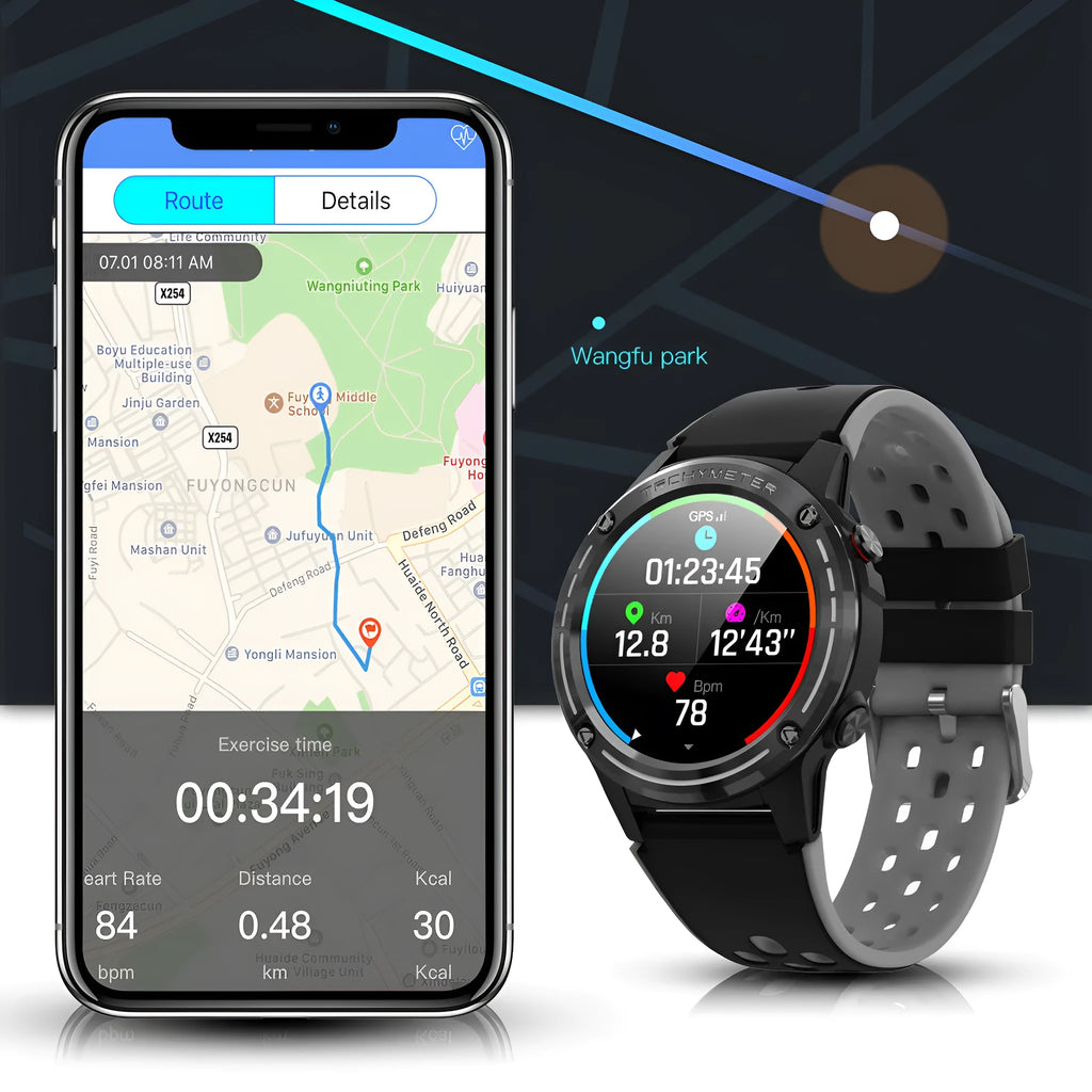 GPS smart watch with square 49mm case and silicone strap in four colour options