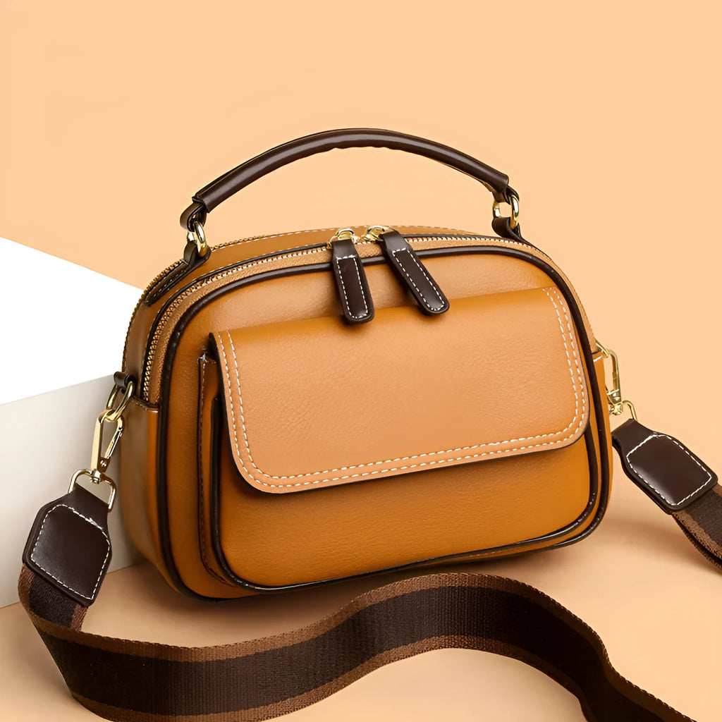 Women's cross-body shoulder bag with double adjustable straps in horizontal square design