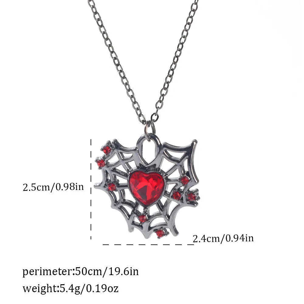 Dark gothic Halloween necklace with a choice of zinc alloy pendants: bat, spider, skull wings, cross, or love heart on a regular chain.