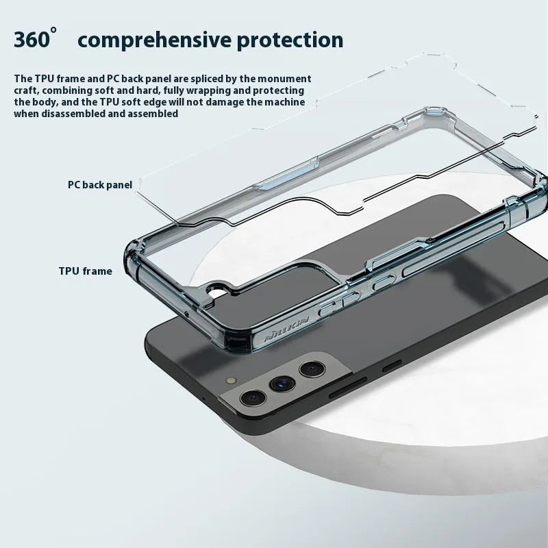 Samsung Galaxy S22+ Natural Color Pro transparent soft TPU phone case in blue colour back view